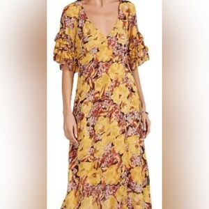 byTiMo small EUC yellow floral midi dress ruffles spring summer flowers
